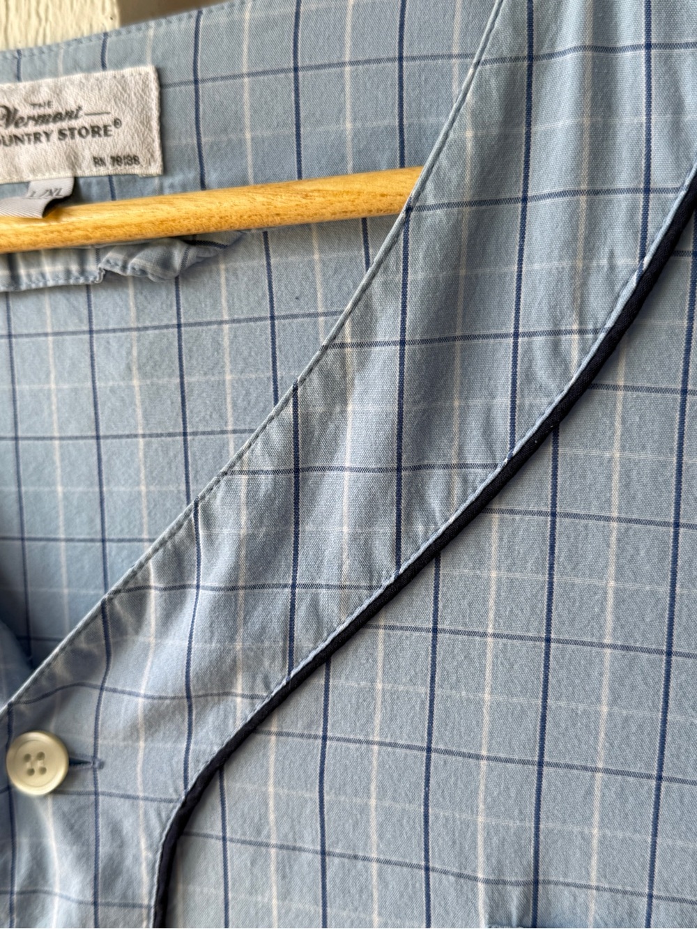 Light Blue Checked Women's Pajama Top with Black Piping - Picture 9 of 10